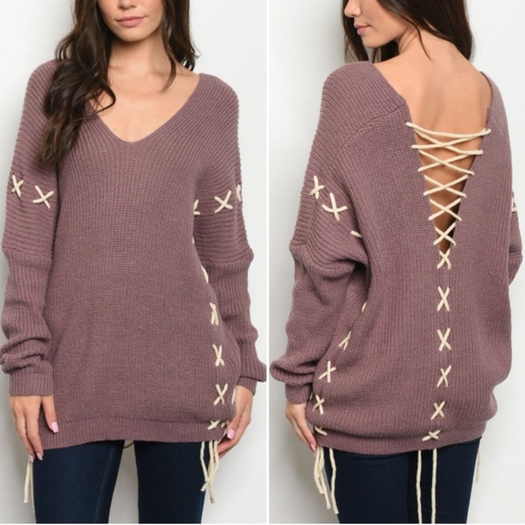 Last 1! GIRLY & FLIRTY LACE UP BLUE TUNIC SWEATER - Picture 4 of 8